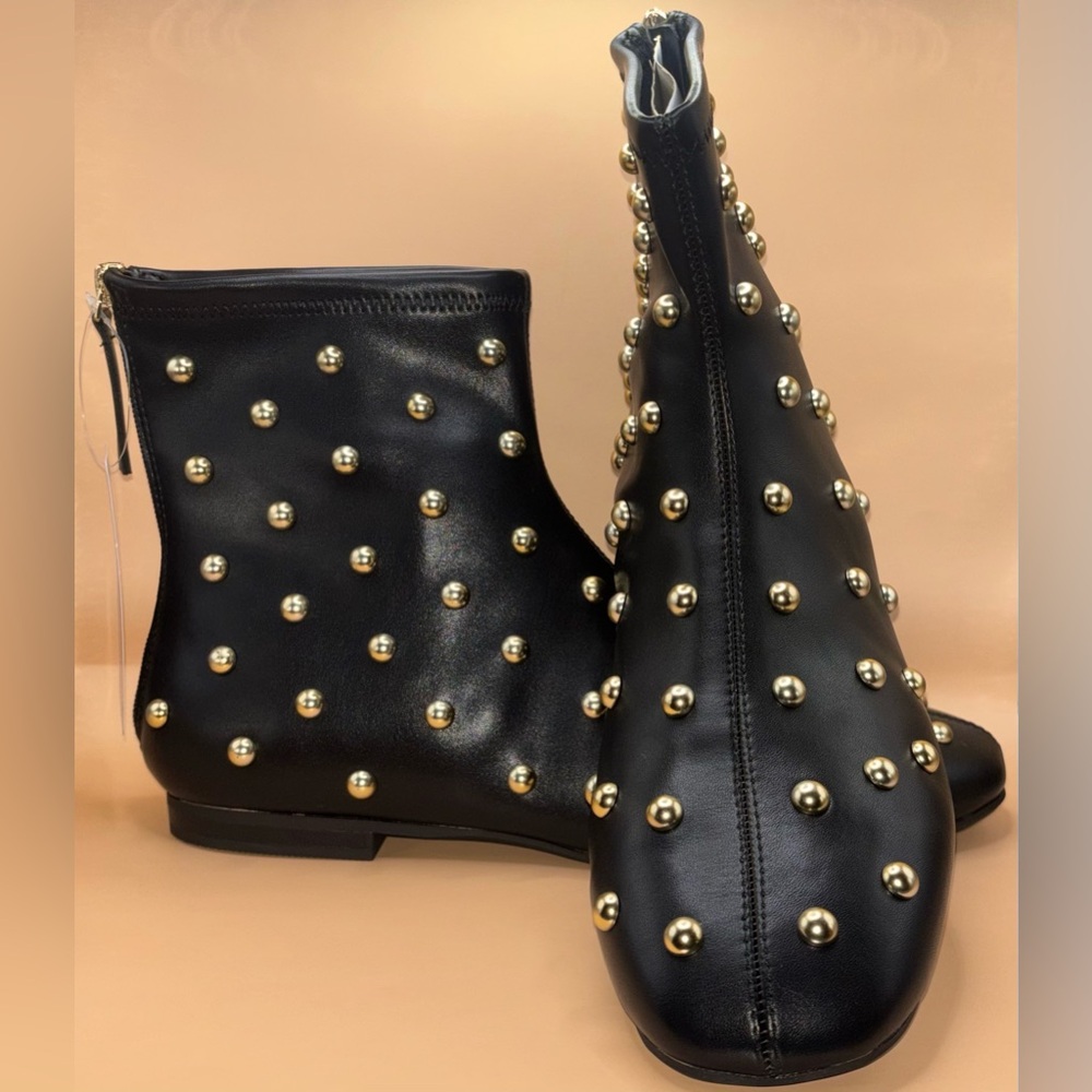 Elegant Black and Gold Studded Ankle Booties - Picture 5 of 10